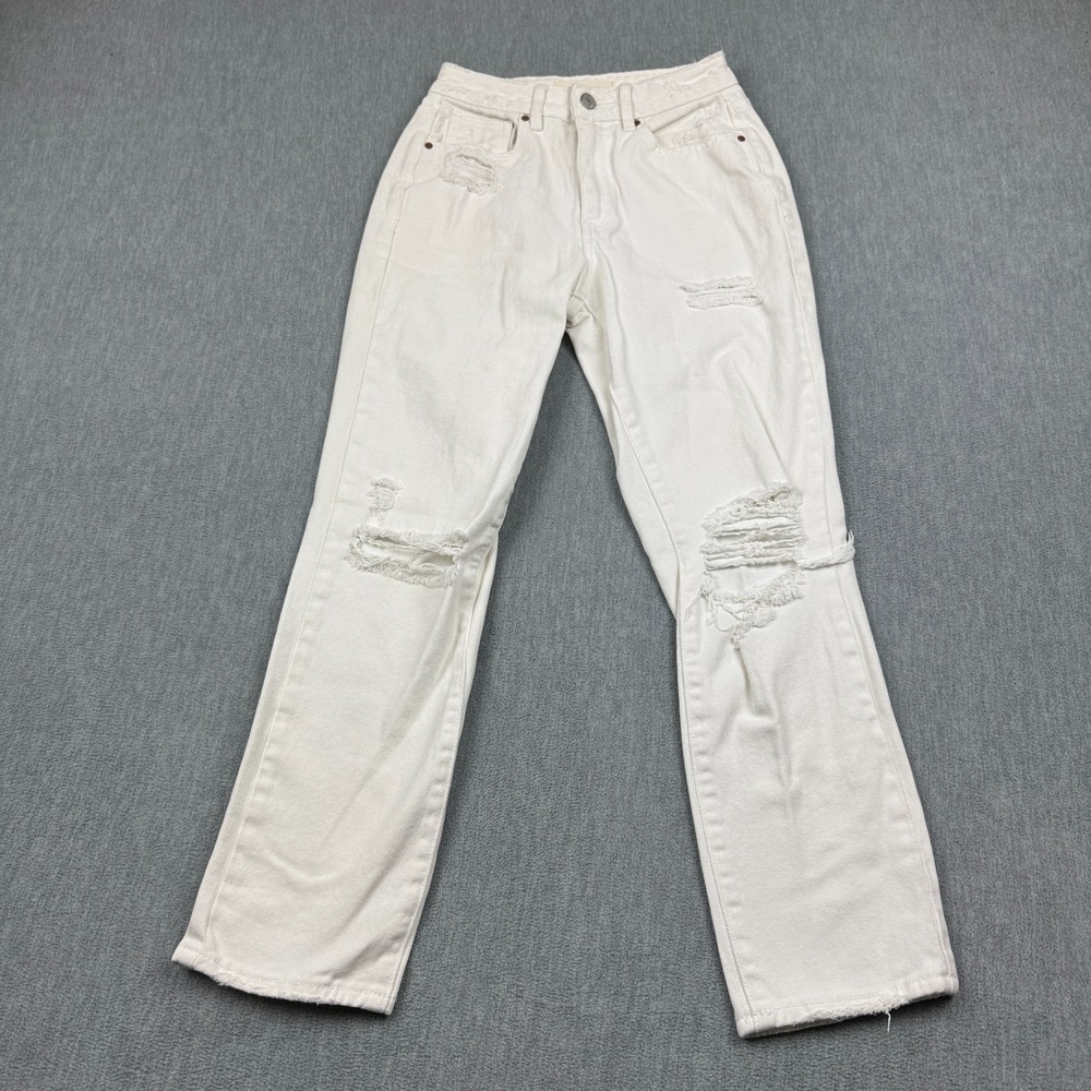 Pacsun Mom Jeans Womens 23x26 White Distressed Ripped Tapered High Waisted